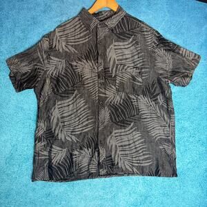 Tasso Elba Island Men's Hawaiian Shirt XL Gray Palm Tree Print Silk Linen Blend